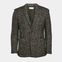 Saint Laurent Grey Herringbone Tweed Double Pea Coat M
