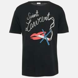 Saint Laurent Black Smoking Kills Print Cotton T-Shirt S