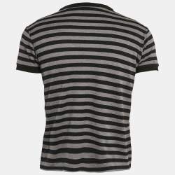 Saint Laurent Paris Black and Grey Striped Cotton T-Shirt M