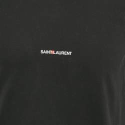 Saint Laurent Paris Black Logo Print Cotton Crew Neck T-Shirt S