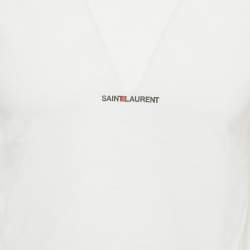 Saint Laurent Paris White Logo Print Cotton Crew Neck T-Shirt S