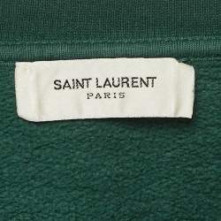 Pre Owned Saint Laurent Paris Green Logo Print Cotton Sweatshirt M