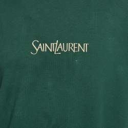 Pre Owned Saint Laurent Paris Green Logo Print Cotton Sweatshirt M