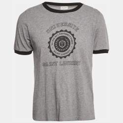 Saint Laurent Grey Printed Cotton Crew Neck T-Shirt S