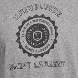 Saint Laurent Grey Printed Cotton Crew Neck T-Shirt S