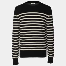 Saint Laurent Black/White Stripe Print Cashmere Knit Sweatshirt L