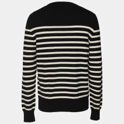 Saint Laurent Black/White Stripe Print Cashmere Knit Sweatshirt L