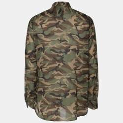 Saint Laurent Camouflage Print Cotton Knit Shirt L
