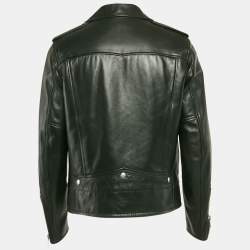 Saint Laurent Paris Black Leather Zipper Detail Biker Jacket XL