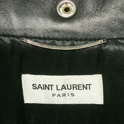 Saint Laurent Paris Black Leather Zipper Detail Biker Jacket XL