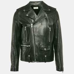 Saint Laurent Paris Black Leather Zipper Detail Biker Jacket XL
