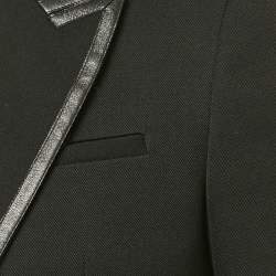 Pre Owned Saint Laurent Black Wool & Leather Trim Blazer M
