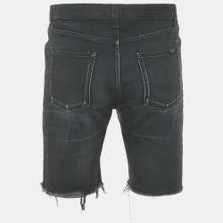 Saint Laurent Paris Black Denim Frayed Hem Shorts M