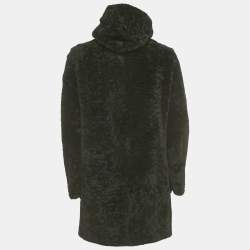 Pre Owned Saint Laurent Paris Black Shearling Hooded Duffle Coat XL