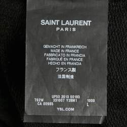 Pre Owned Saint Laurent Paris Black Leather Trim Cotton Crewneck Sweatshirt L