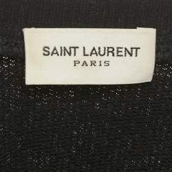 Pre Owned Saint Laurent Paris Black Leather Trim Cotton Crewneck Sweatshirt L