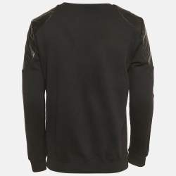 Pre Owned Saint Laurent Paris Black Leather Trim Cotton Crewneck Sweatshirt L