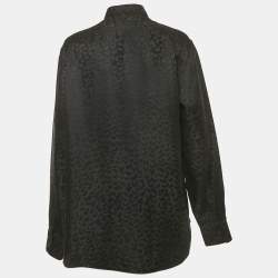 Pre Owned Saint Laurent Black Patterned Satin Silk Long Sleeve Shirt M
