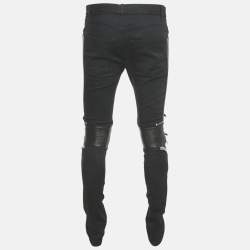 مملوكة مسبقًا بنطلون جينز سان لوران باريس دنيم أسود بتقليم جلد مقاس وسط (ميديم) خصر 32"