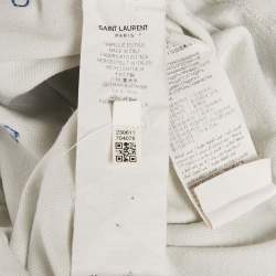 Pre Owned تي شيرت سان لوران باريس ياقة دائرية جيرسي زينة شعار أبيض مقاس وسط (ميديوم)