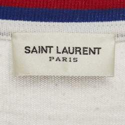 Pre Owned تي شيرت سان لوران باريس ياقة دائرية جيرسي زينة شعار أبيض مقاس وسط (ميديوم)