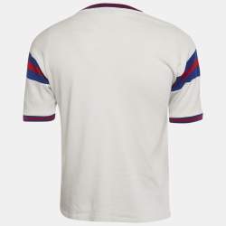 Pre Owned تي شيرت سان لوران باريس ياقة دائرية جيرسي زينة شعار أبيض مقاس وسط (ميديوم)