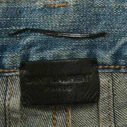 Pre Owned Saint Laurent Blue Distressed Denim Low Waist Jeans XL