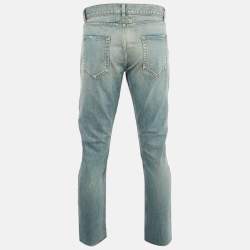 Pre Owned Saint Laurent Blue Distressed Denim Low Waist Jeans XL