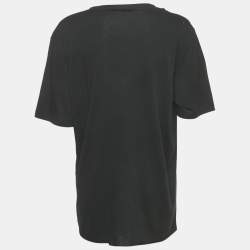 Pre Owned Saint Laurent Paris Black Stars Archive Logo Print Cotton Crew Neck T-Shirt L