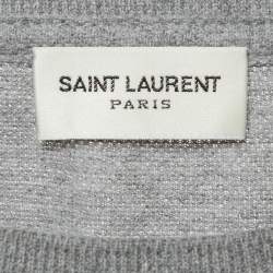 Pre Owned Saint Laurent Grey Logo Embroidery Cotton Blend Cassandre T-Shirt M