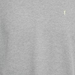 Pre Owned Saint Laurent Grey Logo Embroidery Cotton Blend Cassandre T-Shirt M