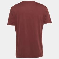 Pre Owned Saint Laurent Paris Dark Red Logo Patch Cotton T-Shirt XXL