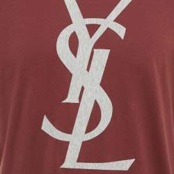 Pre Owned Saint Laurent Paris Dark Red Logo Patch Cotton T-Shirt XXL