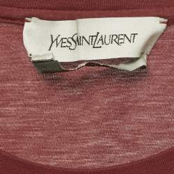 Pre Owned Saint Laurent Paris Dark Red Logo Patch Cotton T-Shirt XXL