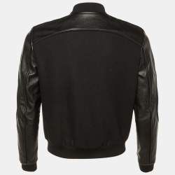Pre Owned Saint Laurent Black Wool Leather Trim Bomber Jacket S