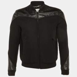 Pre Owned Saint Laurent Black Wool Leather Trim Bomber Jacket S