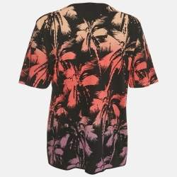 Pre Owned Saint Laurent Paris Black Palm Print Cotton T-Shirt XS 