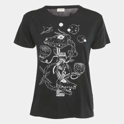Pre Owned Saint Laurent Paris X Grimes Black Printed Cotton T-Shirt XS 