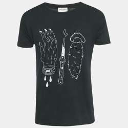 Pre Owned Saint Laurent Paris Black Printed Cotton T-Shirt S