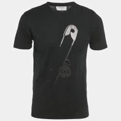 Pre Owned Saint Laurent Paris Black Paper Clip Print Cotton T-Shirt S
