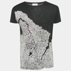Pre Owned Saint Laurent Paris Black Printed Cotton T-Shirt S