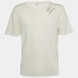 Pre Owned Saint Laurent Paris White Signature Script Cotton Crew Neck T-Shirt M