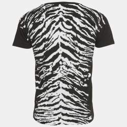 Pre Owned Saint Laurent Black Animal Print Jersey T-Shirt XS