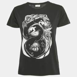 Pre Owned Saint Laurent X Grimmes Black Printed Cotton T-Shirt XS 