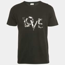 Pre Owned Saint Laurent Black Foil Love Print Jersey T-Shirt XS