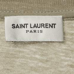 Pre Owned Saint Laurent Paris Olive Green Logo Printed Cotton Crew Neck T-Shirt S