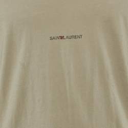 Pre Owned Saint Laurent Paris Olive Green Logo Printed Cotton Crew Neck T-Shirt S
