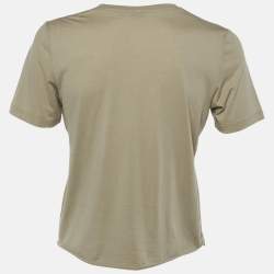 Pre Owned Saint Laurent Paris Olive Green Logo Printed Cotton Crew Neck T-Shirt S