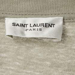 Pre Owned Saint Laurent Paris Olive Green Logo Printed Cotton Crew Neck T-Shirt S