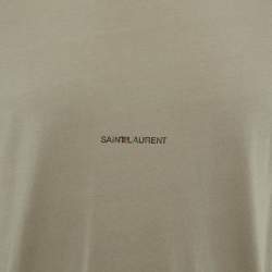 Pre Owned Saint Laurent Paris Olive Green Logo Printed Cotton Crew Neck T-Shirt S